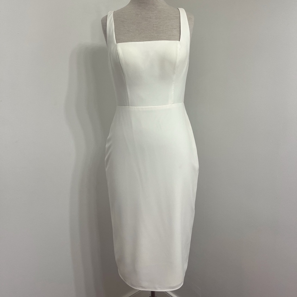 Ivory Square-Neck Tea-Length Dress